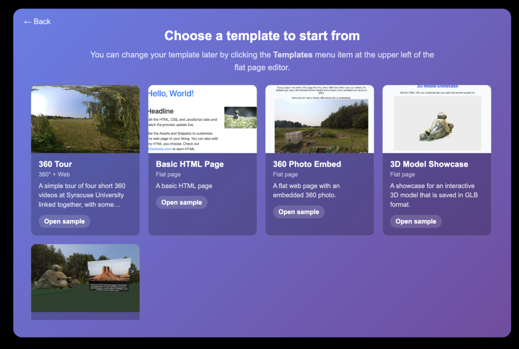 A screen shot of a template chooser with several templates displayed that the user can select.